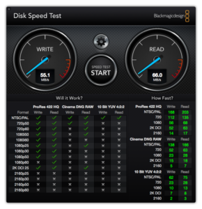 2011 15" MBP Disk Speed Test (55MB/s write, 66MB/s read)